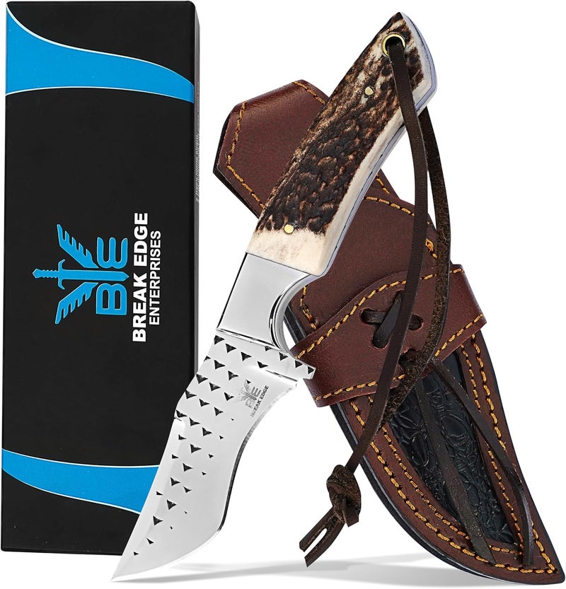 BE BREAK EDGE Premium Skinner Cow Boy Knife, Fixed Blade, Deer Antler Hunting Knife With Leather Sheath, Best Gift for Boy Friend. - Image 1